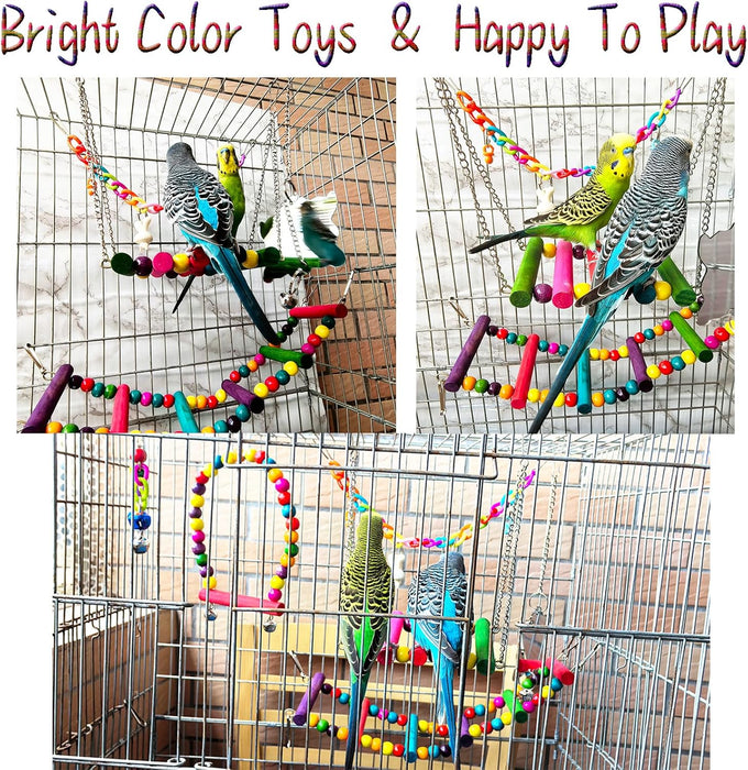 Esrise Bird Cage Accessories, Parakeet Toys for Conures, Finches, Cockatiels, Budgies, Lovebirds, Wooden Perch Swing Climbing Ladders