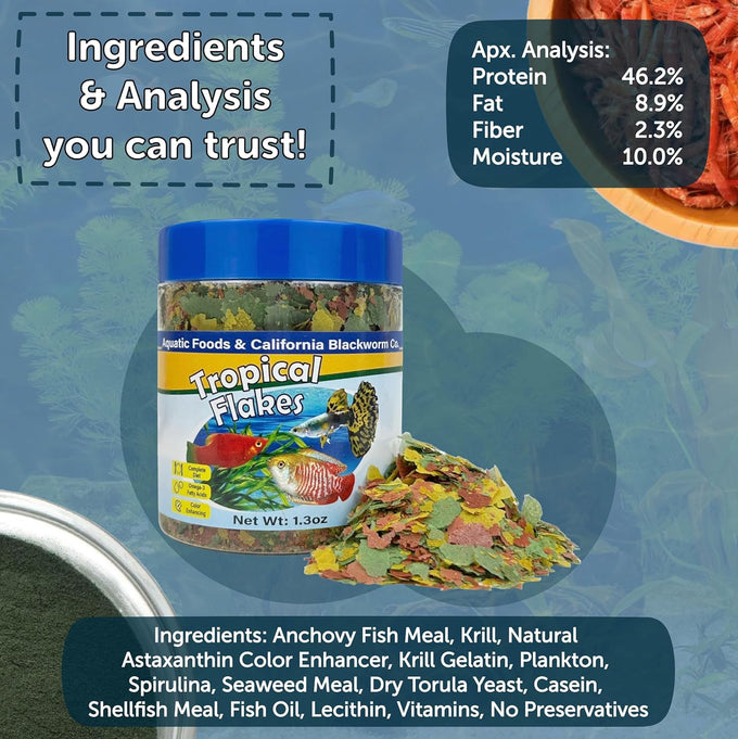 Premium Tropical Fish Flakes and Pellets, 12-Type pellets and 4-Type Wafers, 7.0oz Canister for Angel Fish and All Tropical Fish