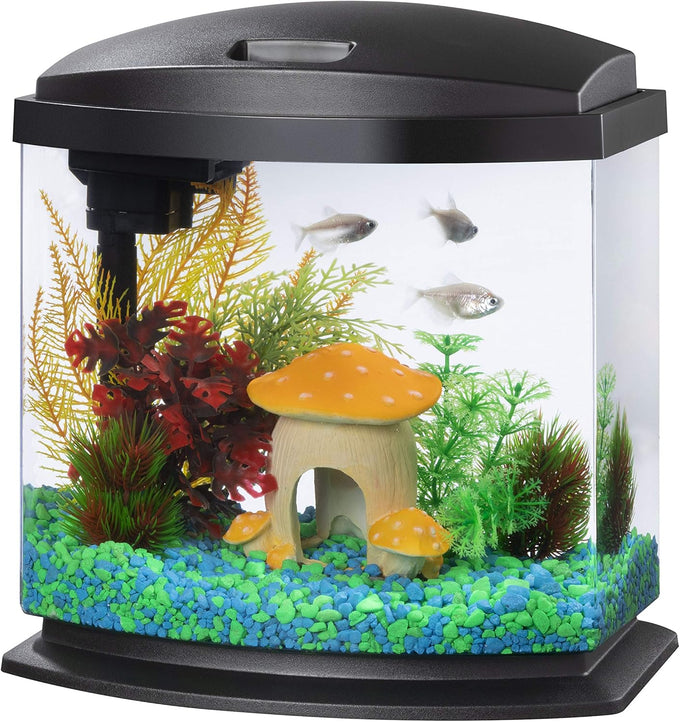 Aqueon LED MiniBow 2.5 Gallon Aquarium Fish Tank Kit with SmartClean Technology in Black for Small Fish