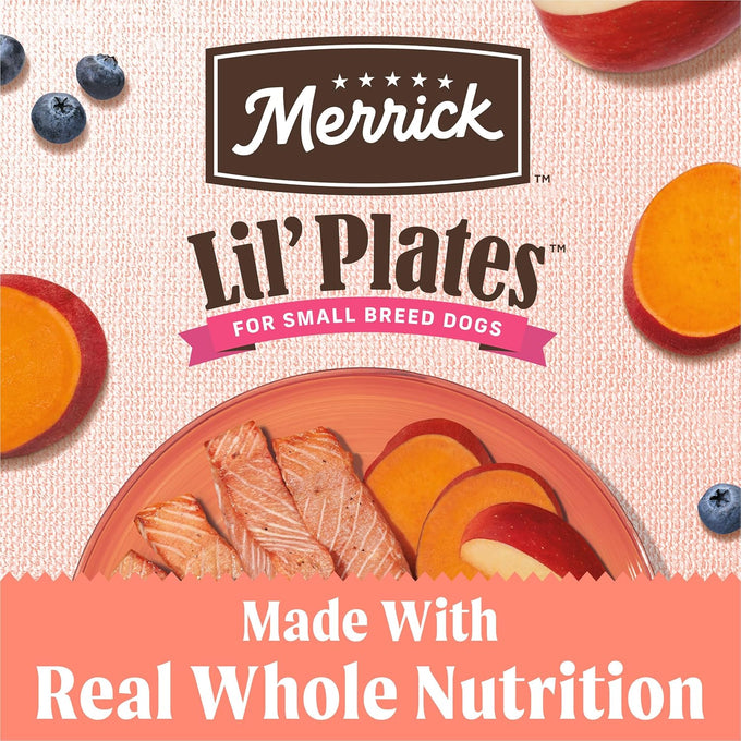 merrick lil' plates premium grain free salmon sweet potato kibble for small dogs 12 lb bag