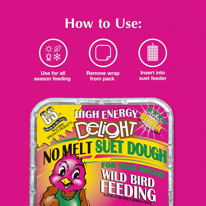 C&S high energy delight no melt suet dough pack of 8 for woodpeckers nuthatches chickadees.