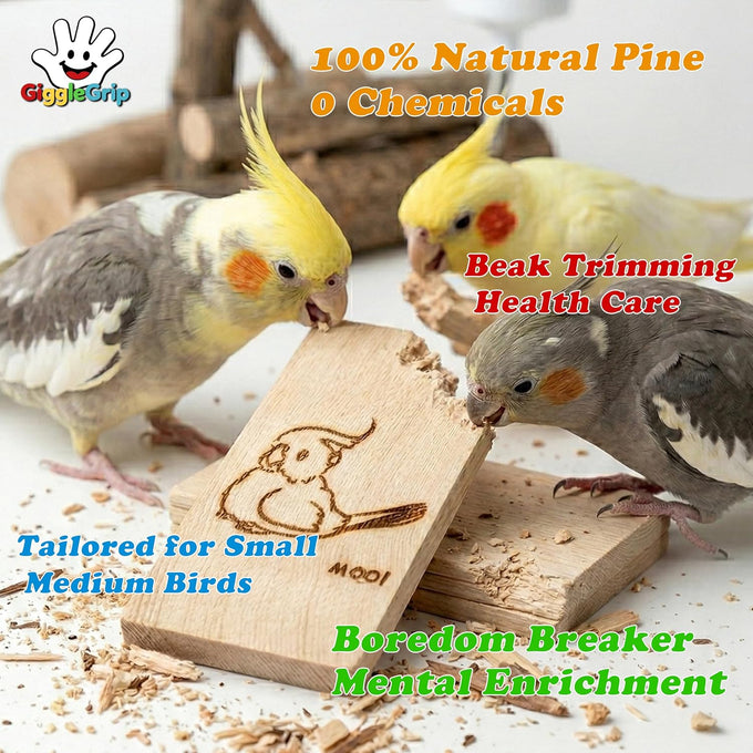 GiggleGrip Natural Pine Wood Bird Chew Toys - 100% Natural Beak Trimming & Shredding Wood Chips for Small Medium Birds