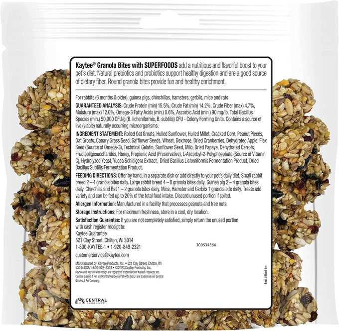Kaytee Granola Bites with Superfoods Cranberry Apple and Flax for Small Pets 4.5 oz