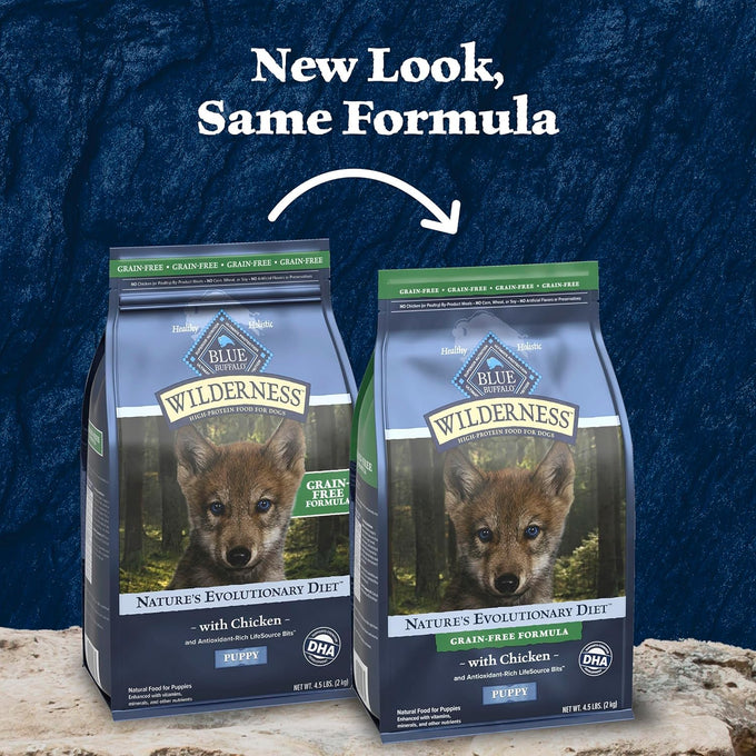 Blue Buffalo Wilderness Puppy High-Protein Grain-Free Dry Dog Food with Real Chicken, 4.5-lb Bag Made in USA