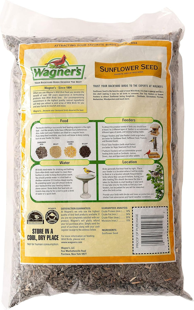 Wagner's 52023 black oil sunflower seed bird food, 5-pound USA-made bag, attracts small birds