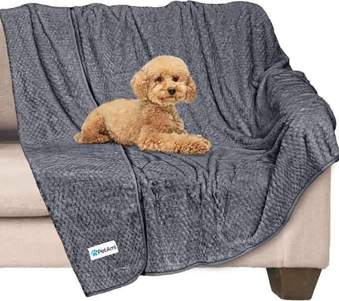 PetAmi waterproof gray dog blanket for medium large dogs, leakproof fleece throw for cats, 40x60 inches sofa couch cover protector