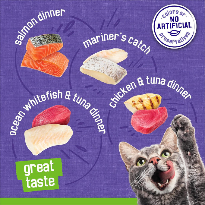 Purina Friskies pate wet cat food, 40ct variety pack, seafood & chicken flavors, 5.5 oz cans, 100% complete nutrition
