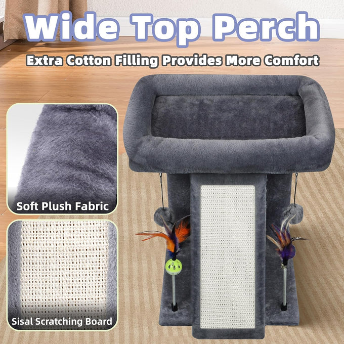 TWDEPART Cat Tree Tower with Grey Scratching Post for Indoor Cats, 16.93"L x 13"W x 17.7"H Climbing Tree