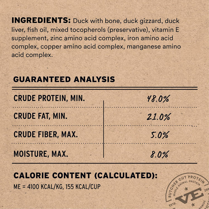 vital essentials raw duck soft nibs freeze-dried cat food complete meal or topper 12 oz