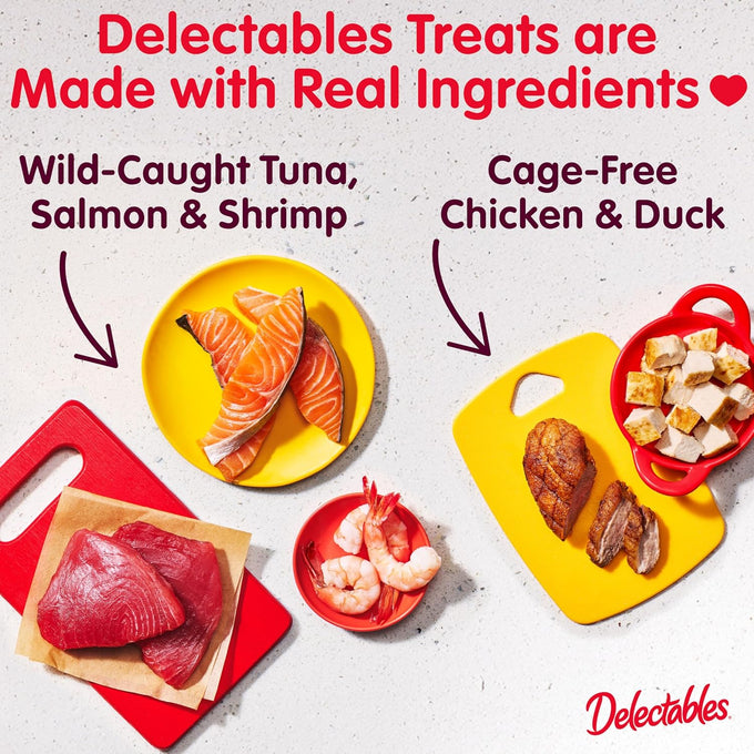 delectables squeeze up non-seafood variety pack, creamy squeezable puree, grain-free cat treats, 72-count