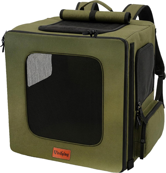 Vivifying Pet Carrier Backpack for Cats and Small Dogs up to 18 lb for Travel, Hiking, and Vet Visits in Military Green