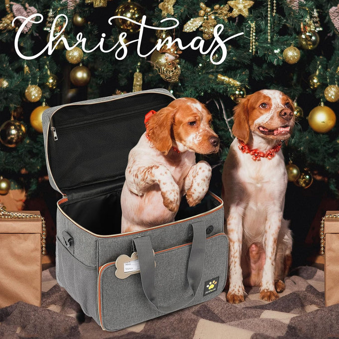 grey dog travel bag for dogs and cats with multi-function pockets and airline compliant design