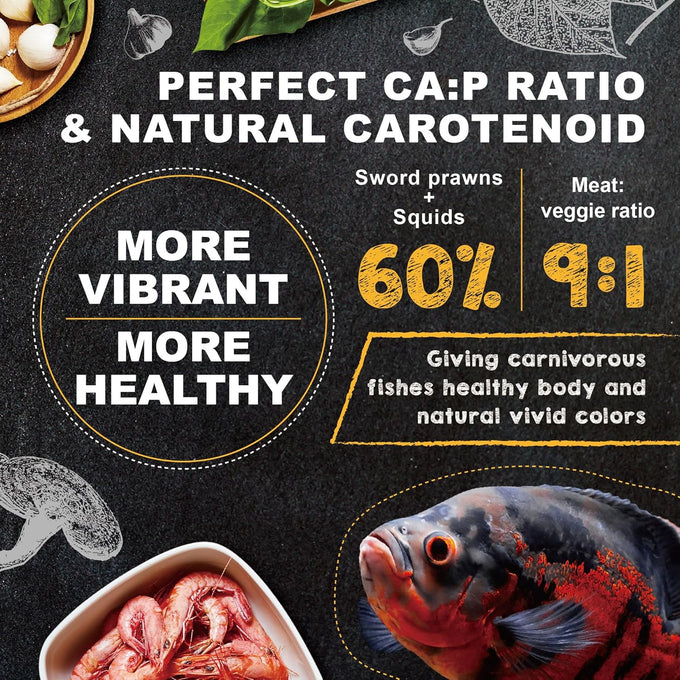 Royal Cichlid Premium Sinking Fish Food, 16 oz, Wild Sword Prawns, All Natural, Large Tropical Fish, Carnivore Pellets