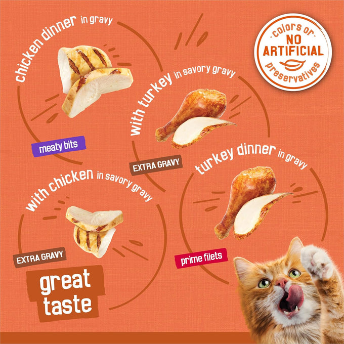 Purina Friskies TurChicken Turkey and Chicken Wet Cat Food Variety Pack with Meaty Bits, Prime Filets, and Extra Gravy, 48-count