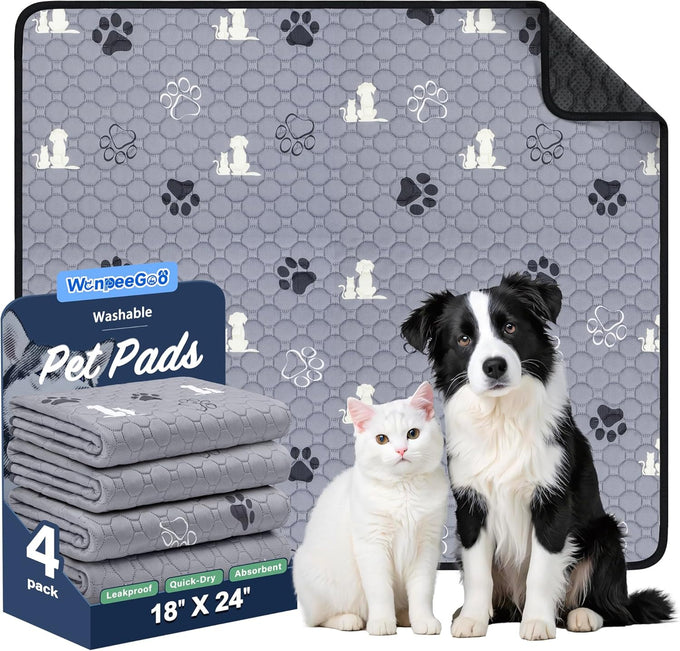 WanpeeGoo 18x24 Grey Polyester Washable Non-Slip Reusable Dog Training Pads, 4 Pack for Pet Whelping, Crate, Bed