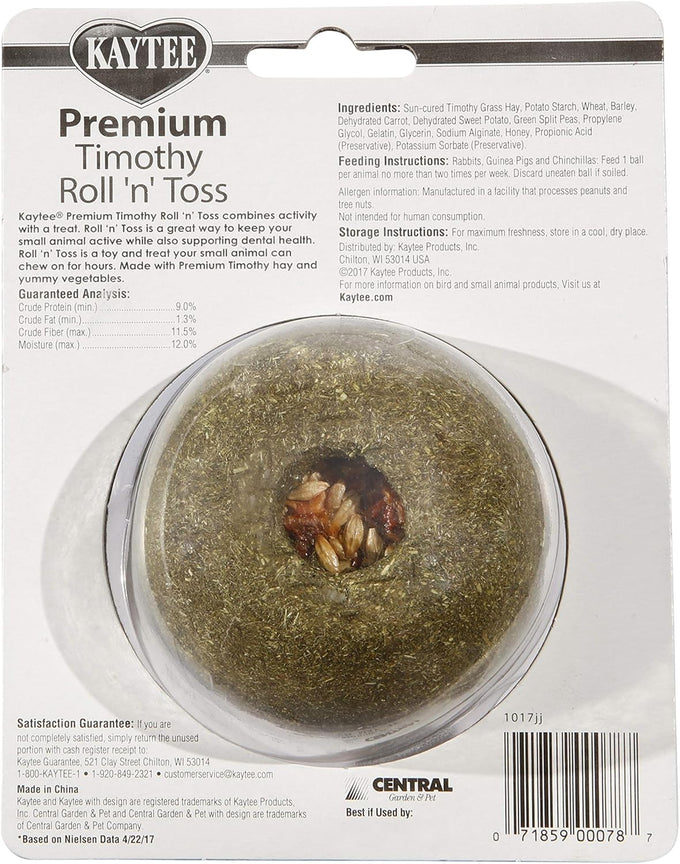 Kaytee timothy hay roll 'n' toss toy for pet rabbits, guinea pigs, and chinchillas, 100% edible