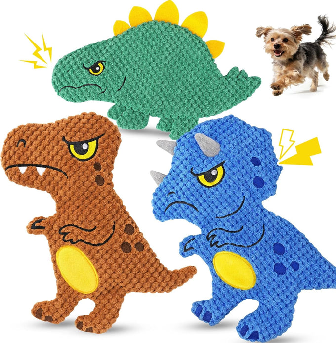 kipritii dinosaur squeaky dog toys 3-pack for interactive play & boredom relief