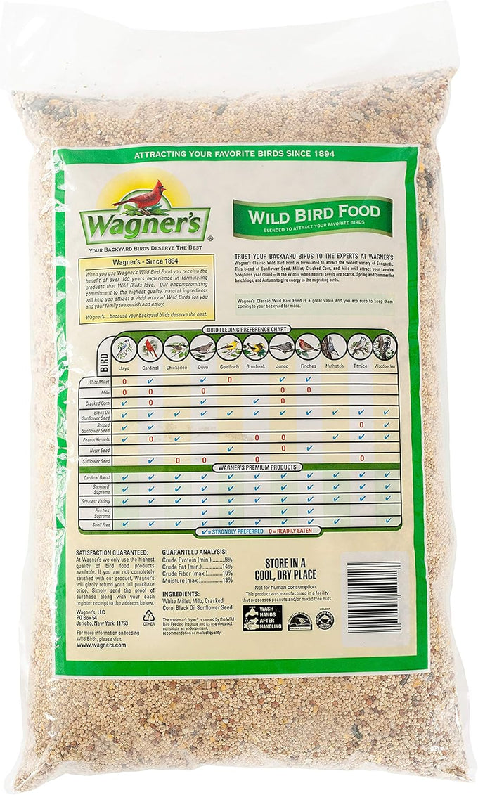 Wagner's 6-pound classic blend wild bird food bag, Millet, sunflower, and cracked corn for backyard birds