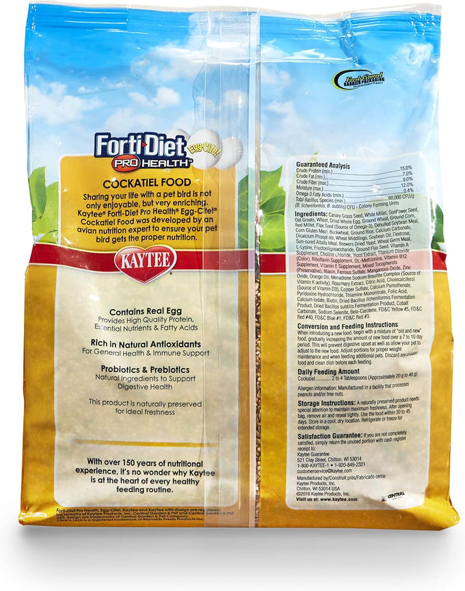 Kaytee Forti-Diet Egg-Cite Pet Bird Food for Cockatiels, 5 pound, High Protein, Omega 3, real eggs and honey