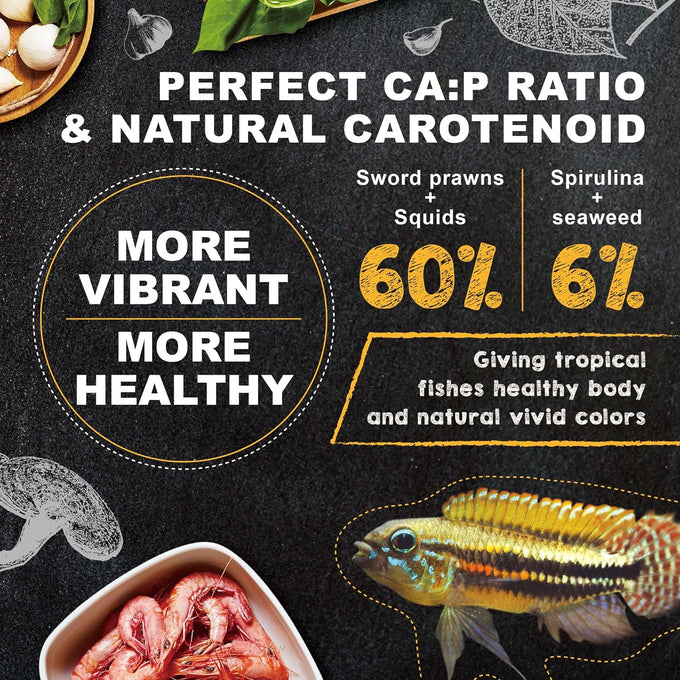 Ultra Fresh Tropical Fish Food, Wild Sword Prawn, Natural Color Enhancement, Slow Sinking Pellet for Discus, Angelfish and Medium Cichlids, 1.87 Ounces