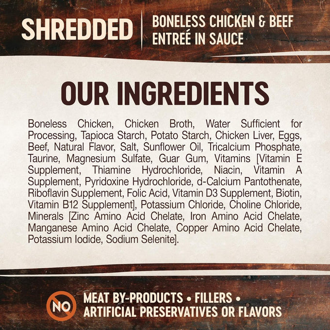 Wellness CORE Signature Selects Shredded Adult Canned Wet Cat Food, Grain Free, Chicken and Beef Entrée Recipe, 12 Cans