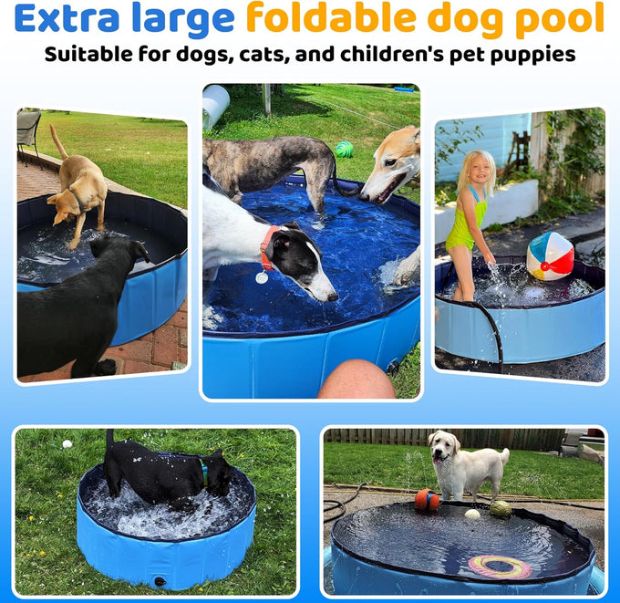 cacps foldable dog pool, 32" x 8" hard plastic non-slip kiddie pool for outdoor backyard use