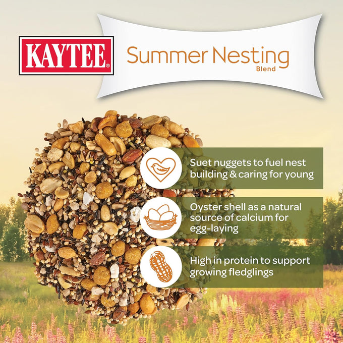 kaytee wild bird food, summer nesting seed blend, 8 lb, calcium-rich oyster shells, high protein nuts