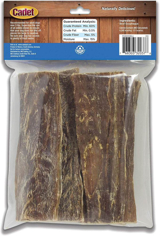 Cadet 100% Beef Esophagus Dog Jerky, 4 Ounce, Single Ingredient, Rawhide Alternative for Dogs