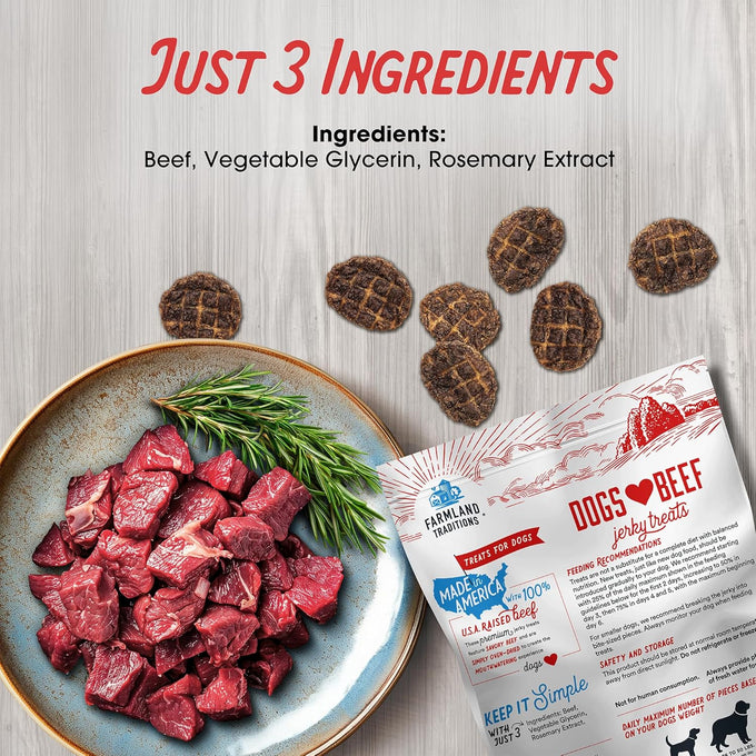 Farmland Traditions 3-ingredient, no filler, beef jerky dog treats, 2.5 pounds, made in USA, pack of 1