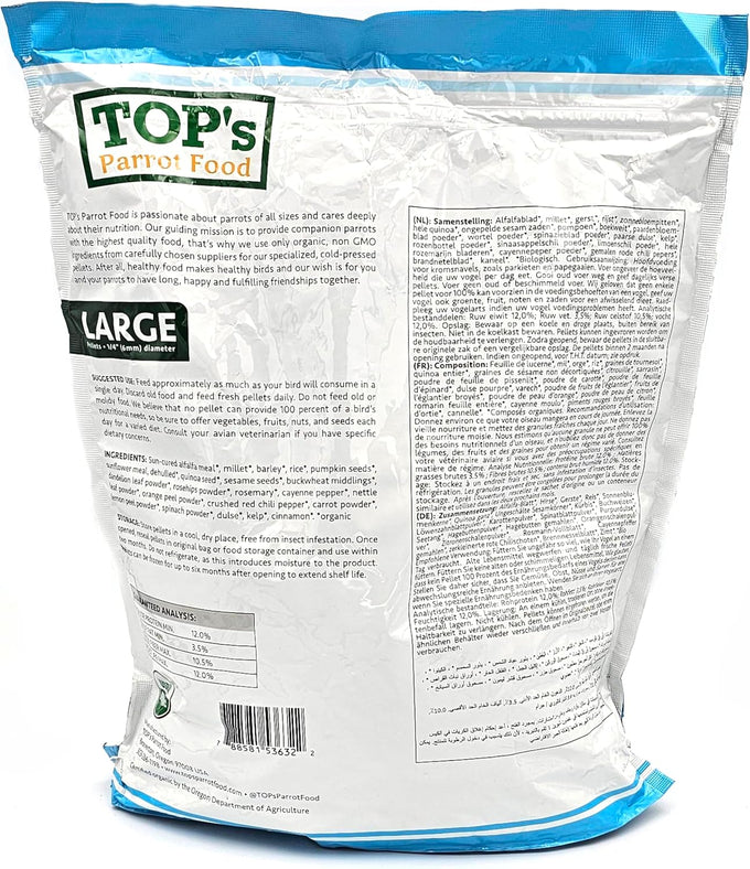 TOP's non-GMO, USDA organic parrot food pellets for large and medium parrots, 4 lb, 1.81 kg