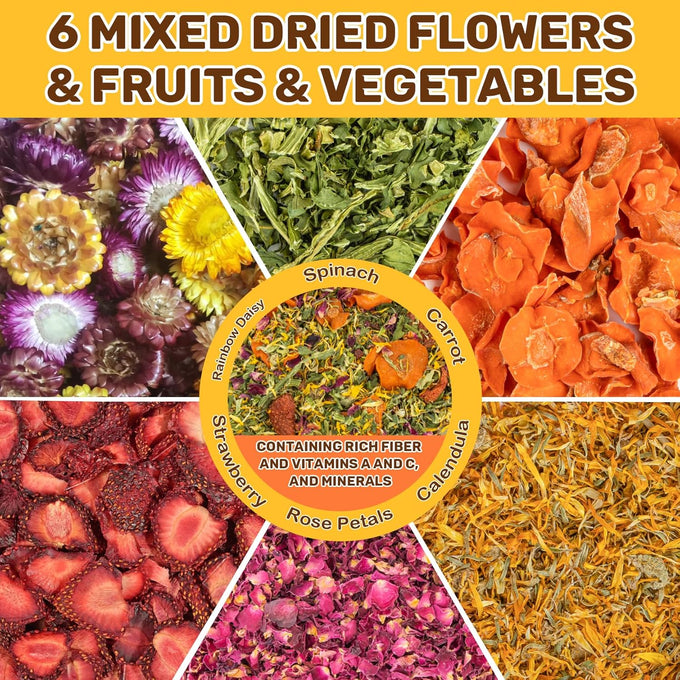 Sukh Natural Botanical Rabbit Treats for Guinea Pigs and Hamsters - 160g Mix of Freeze Dried Fruits, Vegetables, and Flowers