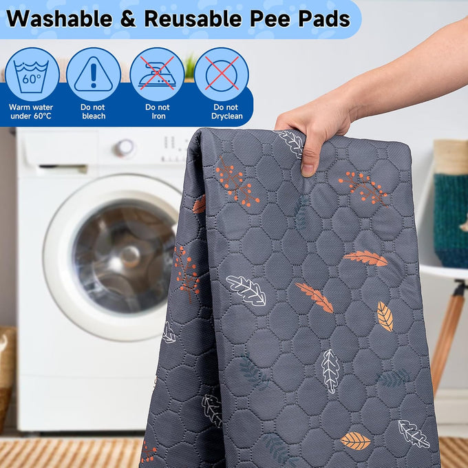 Sunheir Washable Pee Pads for Dogs, Grey, 2 packs, Heavy Absorbency, Waterproof, Non-Slip, Reusable, Potty Training