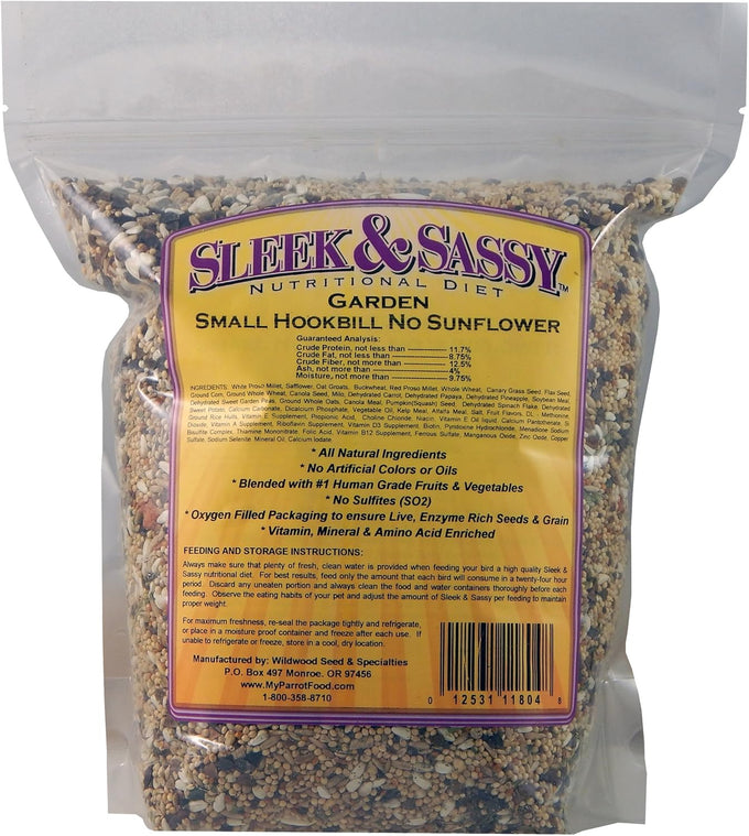 Sleek & Sassy 4 lbs no sunflower bird food for lovebirds, cockatiels, quaker parrots, and small conures with all natural ingredients