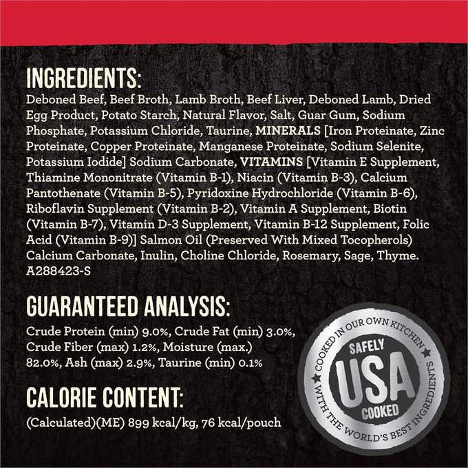 Merrick Backcountry grain free beef recipe morsels in gravy, 24 pouches, 3 oz each, high protein wet cat food