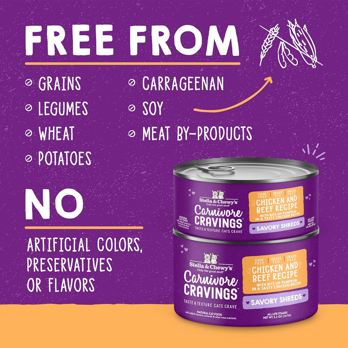 stella-chewys-carnivore-cravings-savory-shreds-wet-cat-food-high-moisture-formula-with-premium-cage-free-chicken-and-grass-fed-beef