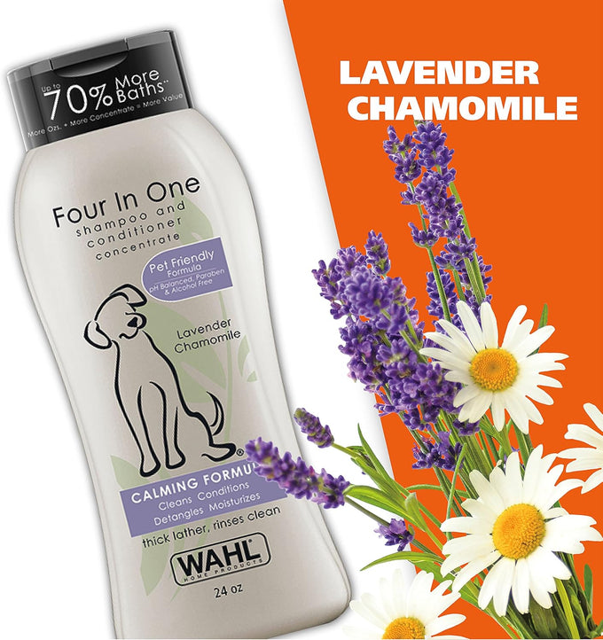 wahl usa 4-in-1 calming dog shampoo with lavender chamomile scent 24 oz model 820000a