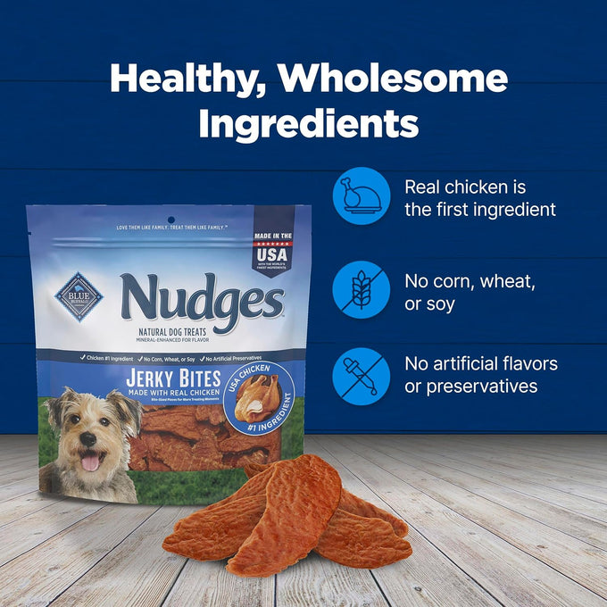 blue buffalo usa made natural chicken jerky dog treats, 16 oz bag, bite-sized pieces