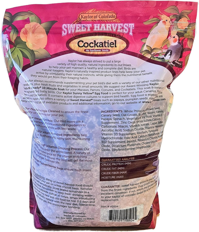 Cockatiel bird food seed mix, 4 lbs, no sunflower seeds, triple cleaned, nitrogen flushed