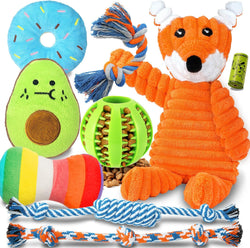 Zeaxuie 9-pack puppy toys bundle for small dogs, teething toys, squeaky plush and rope chew toys