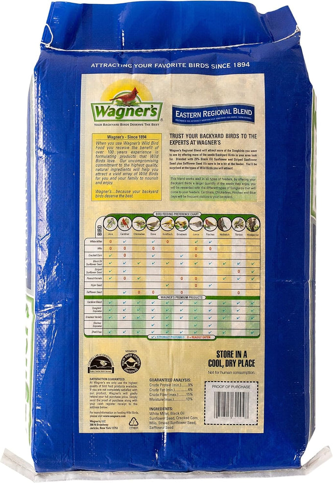 Wagner's 20-Pound Eastern Regional Wild Bird Food, Attracts Songbirds with White Millet and Black Oil Sunflower Seeds