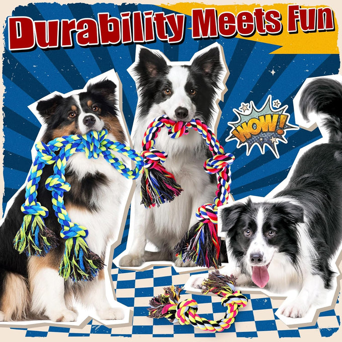 Forfon Tough & Strong rope toys for large aggressive chewers with 3 rope toys & 2 dog bags