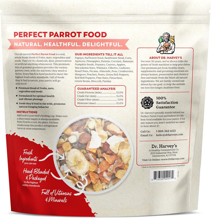 Dr. Harvey's natural food for large parrots - 5 pounds, premium ingredients, balanced diet, no chemicals