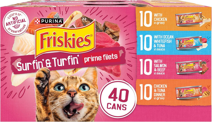 Purina Friskies Gravy Wet Cat Food Variety Pack, Prime Filets Favorites, 48-count Cans, Real Meat, Adult Cats