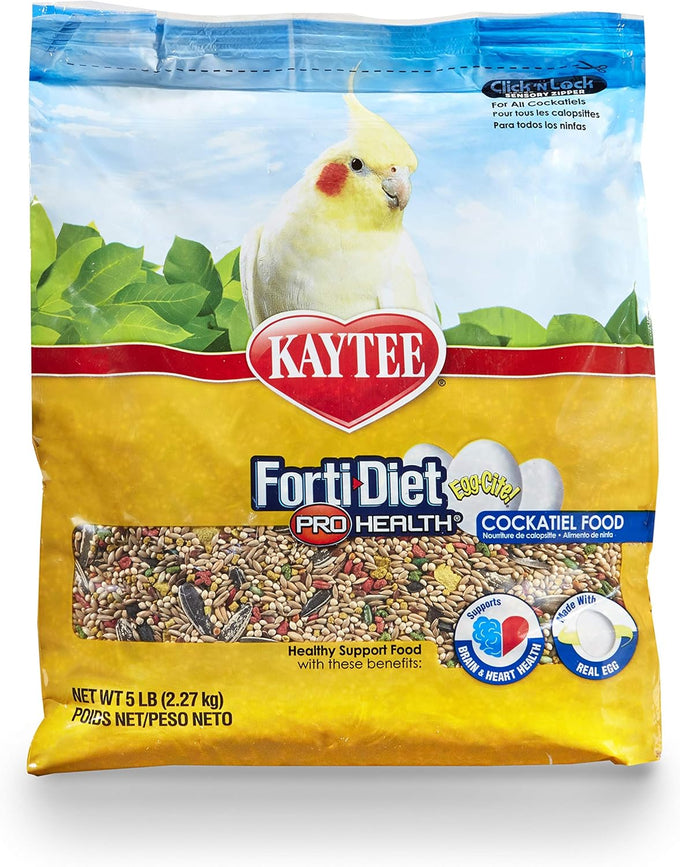 Kaytee Forti-Diet Egg-Cite Pet Bird Food for Cockatiels, 5 pound, High Protein, Omega 3, real eggs and honey