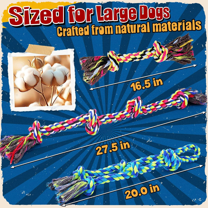 Forfon Tough & Strong rope toys for large aggressive chewers with 3 rope toys & 2 dog bags