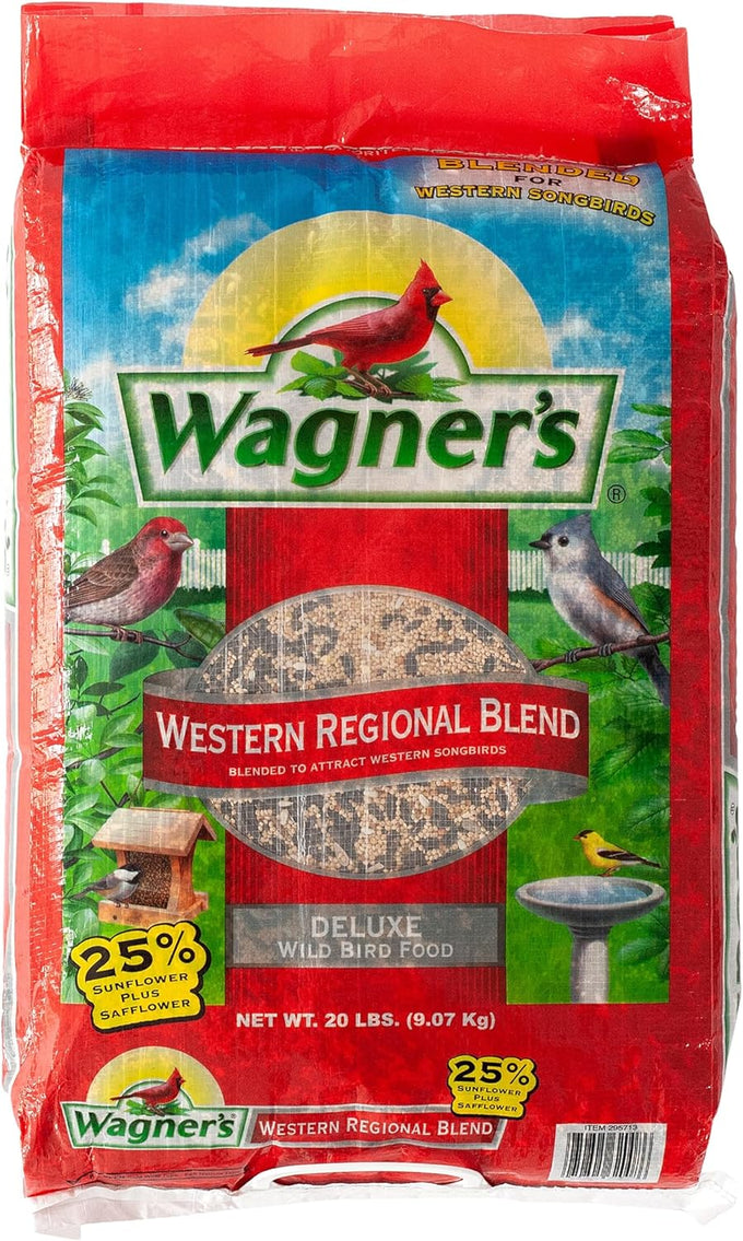 Wagner's Western Regional Blend Wild Bird Food, 20-Pound Bag, Attracts Songbirds with Sunflower and Safflower Seeds, Made in USA