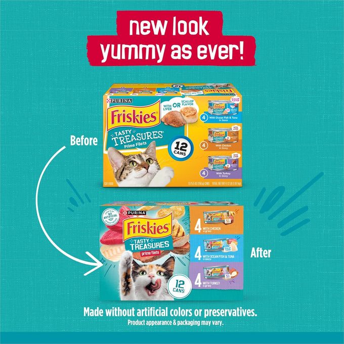 Purina Friskies 5.5 Ounce Wet Cat Food Variety Pack with Ocean Fish Tuna Chicken Turkey