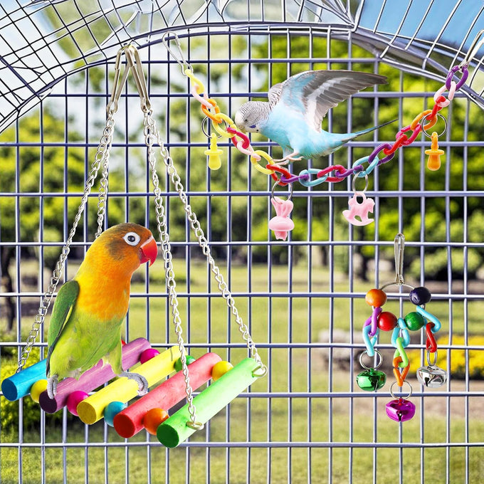 Esrise Bird Cage Accessories, Parakeet Toys for Conures, Finches, Cockatiels, Budgies, Lovebirds, Wooden Perch Swing Climbing Ladders