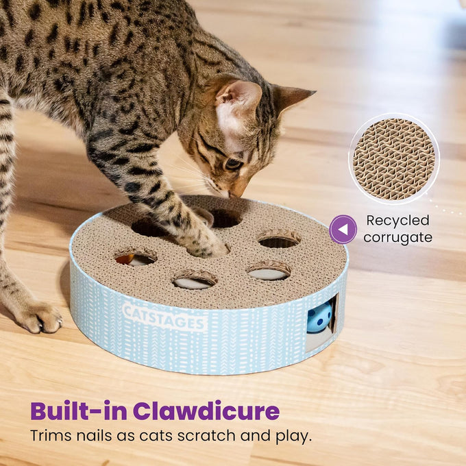Catstages Scratch N' Hunt Interactive Cat Puzzle Toy for Indoor Cats with Claw Trimming Scratcher and 3 Hunting Balls