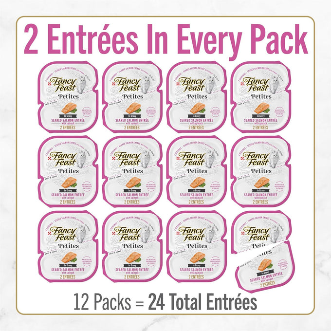 Purina Fancy Feast Petites Seared Salmon Entree With Spinach in Gravy Gourmet Wet Cat Food - (Pack of 12) 2.8 oz. Tubs